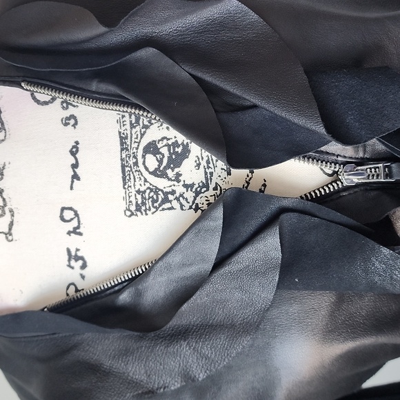 Pinko Leather Stretch Jacket Black Ruffles Size 10 - Picture 2 of 7